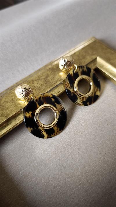 Gold Detaylı Yuvarlak Leopar Desen Küpe