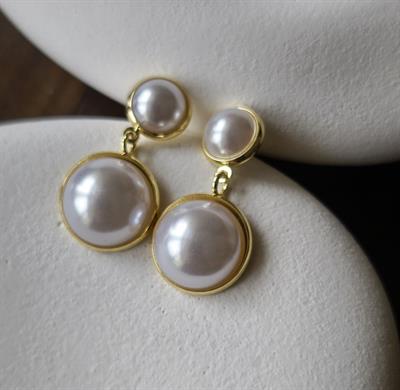 Gold Kenarlı İkili İnci Küpe