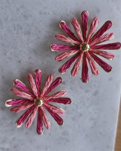 Gold Plaka Üzeri Topçuk Çiçek Figür Hasır Küpe