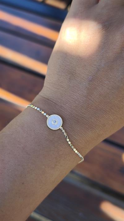 Gold Pul Zincirli Sedefli Halka Detaylı Bileklik