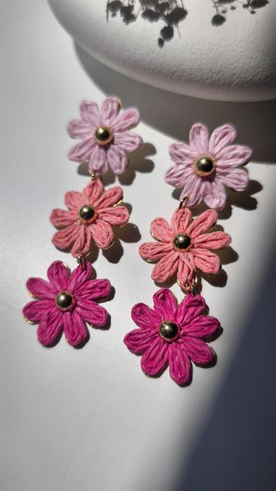 Gold Topçuk Detay Hasır Çiçek Figür Küpe