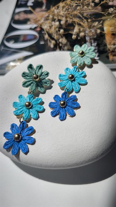 Gold Topçuk Detay Hasır Çiçek Figür Küpe 