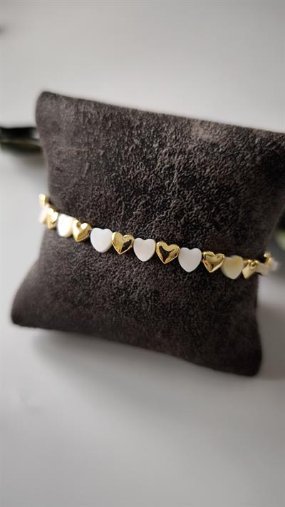 Gold ve Sedefli Parlak Kalp Bileklik