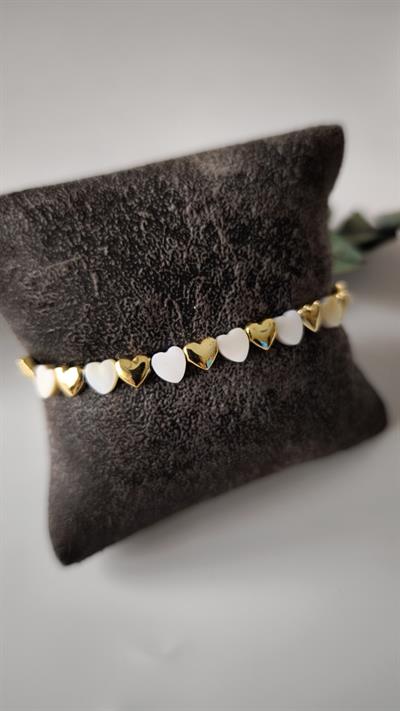 Gold ve Sedefli Parlak Kalp Bileklik