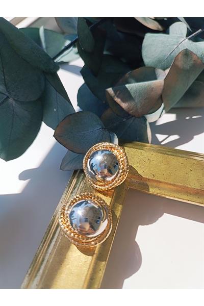 Gold ve Silver Detaylı İki Renk Oval Çelik Küpe