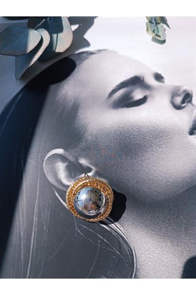 Gold ve Silver Detaylı İki Renk Oval Çelik Küpe