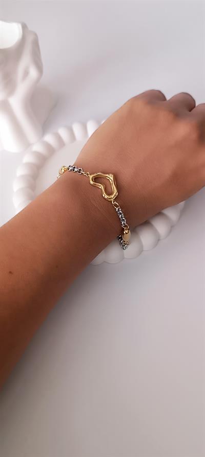 Gold ve Silver Renkte Kalp Figürlü Bileklik