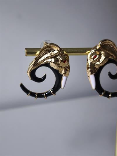 Gold ve Siyah Detaylı Marka Model Fil Figür Küpe