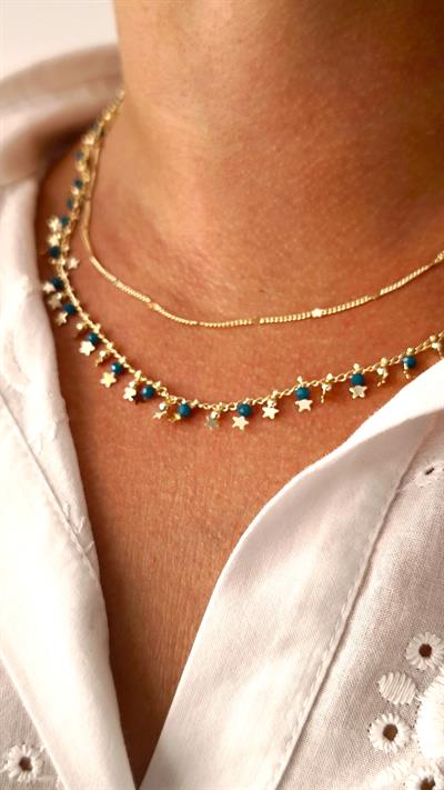 İkili Görünüm Yıldız Figürlü Sallantılı Mavi Boncuklu Kolye