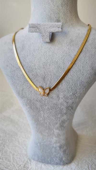 İtalyan Zincir Hareli Kelebek Figürlü Gold Kolye