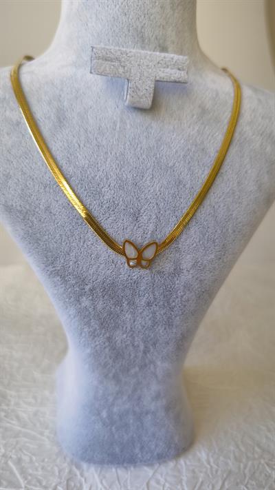 İtalyan Zincir Hareli Kelebek Figürlü Gold Kolye