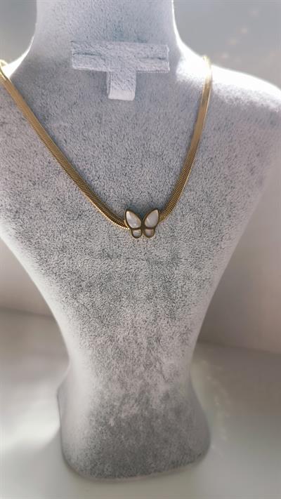 İtalyan Zincir Hareli Kelebek Figürlü Gold Kolye