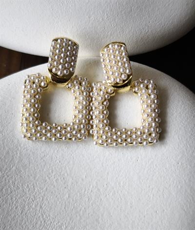 Kare Gold  Plaka Üzeri İncili Küpe