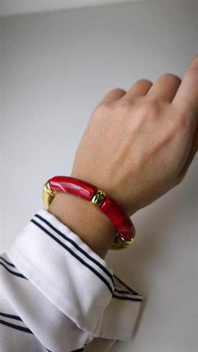 Kemik Gold Detay Bordo Lastikli Bileklik