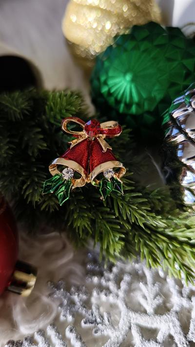 Kırmızı Yeşilli Çan Yılbaşı Broş