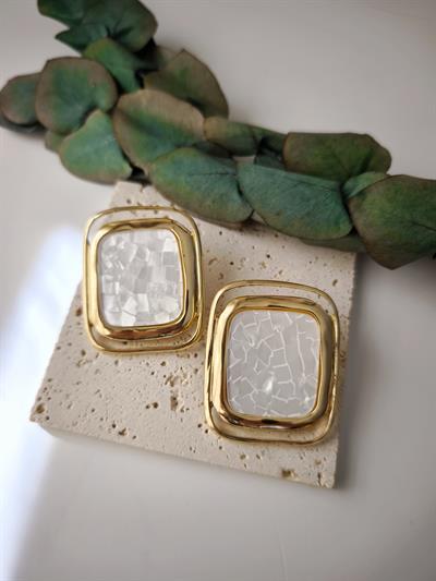 Mineli Gold Detaylı Plaka Model Küpe