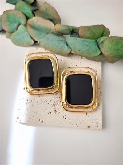 Mineli Gold Detaylı Plaka Model Küpe