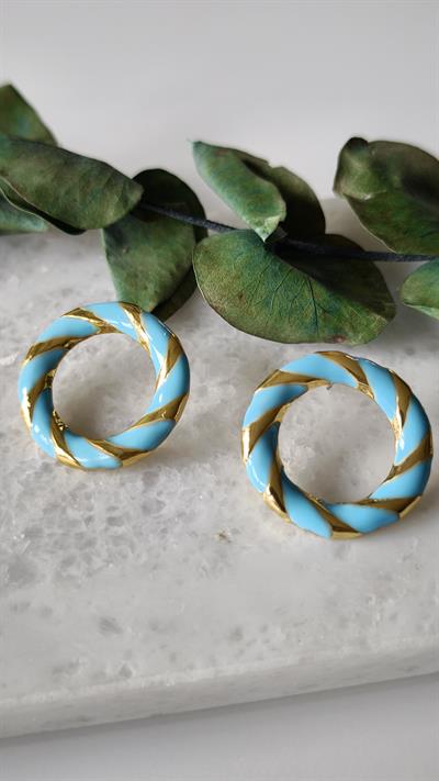 Mineli Yuvarlak Gold Detaylı Küpe