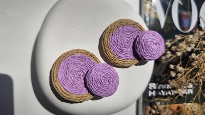 Mor Kahve Renk Büyüklü Küçüklü Hasır Daire Küpe