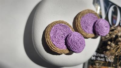 Mor Kahve Renk Büyüklü Küçüklü Hasır Daire Küpe