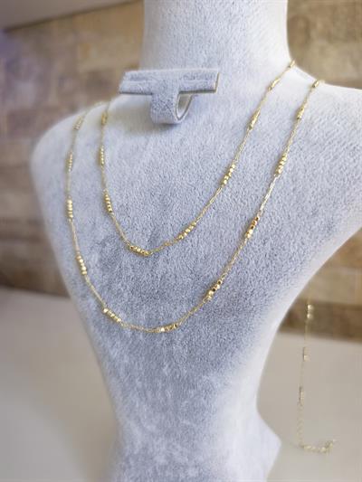 Özel Kaplama İnce Zincir Ara Boncuklu Kolye (90 cm)