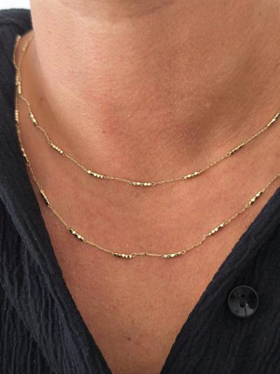 Özel Kaplama İnce Zincir Ara Boncuklu Kolye (90 cm)