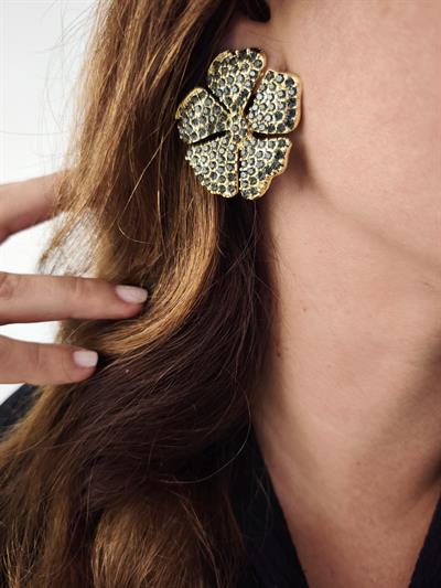 Özel Kaplama Siyah Zirkon Taşlı Marka Model Çiçek Küpe