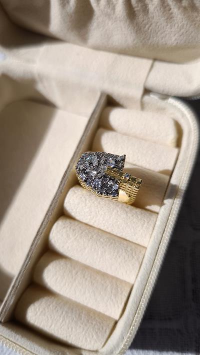 Özel Seri Boyutlu Zirkon Taşlı Küp Detaylı İki Renk Ayarlanabilir Yüzük