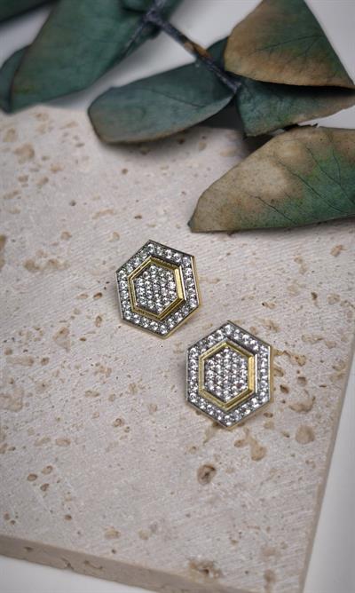 Özel Seri İki Renkli Zirkon Taşlı Geometrik Küpe