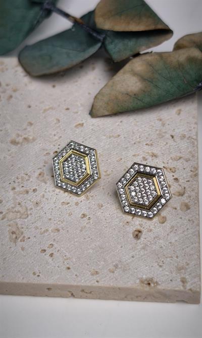 Özel Seri İki Renkli Zirkon Taşlı Geometrik Küpe