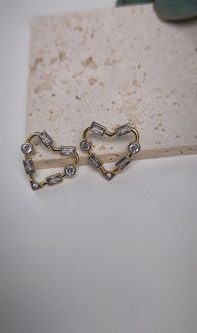 Özel Seri İki Renkli Zirkon Taşlı Kalp Küpe