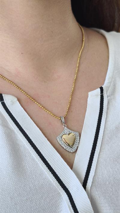 Özel Seri Kalp Plaka Detay Zirkon Taşlı Topçuk Zincir Kolye