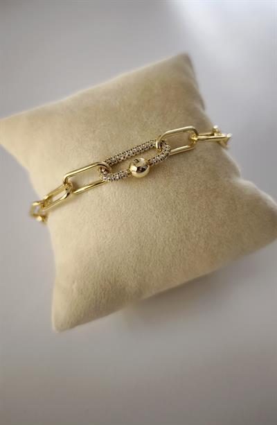 Özel Seri Oval Plaka Zirkon Taş Top Detaylı Zincir Bileklik 