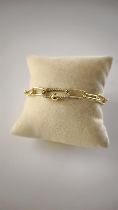 Özel Seri Oval Plaka Zirkon Taş Top Detaylı Zincir Bileklik 