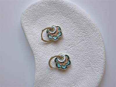 Özel Seri Renkli Mineli Çiçek Figürlü Etnik Desen Çoklu Biye Geçmeli Halka Küpe