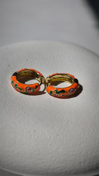 Özel Seri Renkli Mineli Çiçek İşleme Detay Halka Küpe (iç Çap:1.6 Cm) 