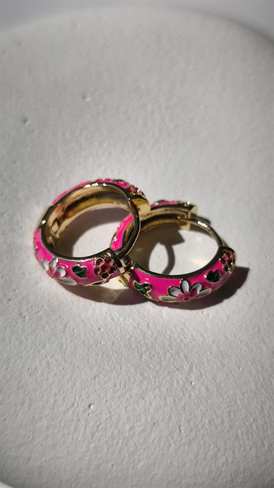 Özel Seri Renkli Mineli Çiçek İşleme Detay Halka Küpe (iç Çap:1.6 Cm) 