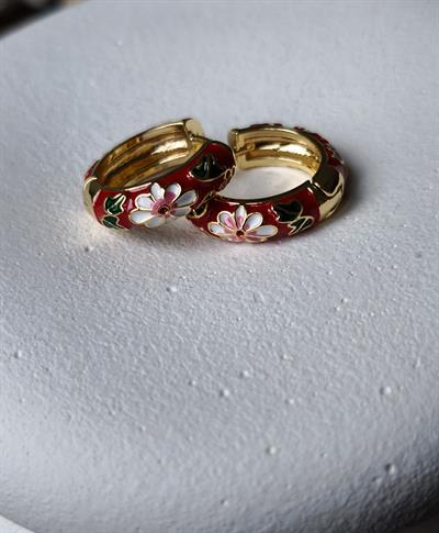 Özel Seri Renkli Mineli Çiçek İşleme Detay Halka Küpe (iç Çap:1.6 Cm) 