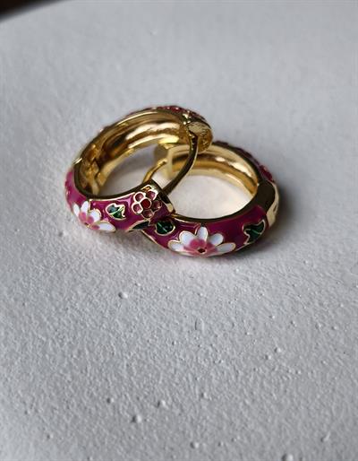 Özel Seri Renkli Mineli Çiçek İşleme Detay Halka Küpe (iç Çap:1.6 Cm) 