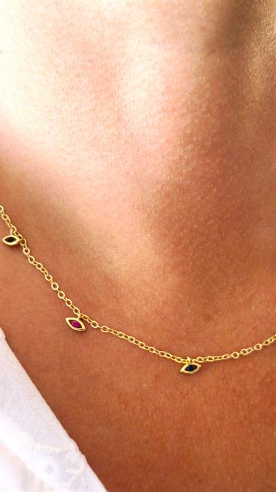 Özel Seri Renkli  Taşlı Sıralı Oval Figür Sallantılı Kolye 