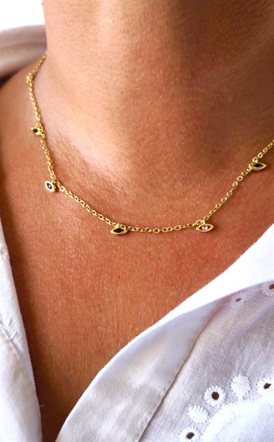 Özel Seri Renkli  Taşlı Sıralı Oval Figür Sallantılı Kolye 