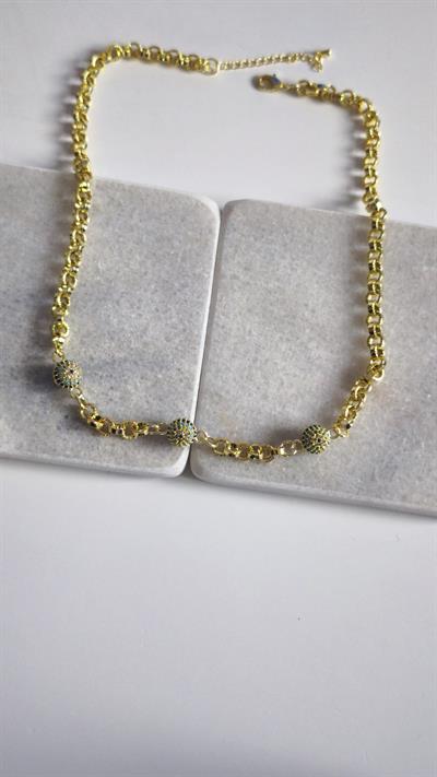 Özel Seri Renkli Zirkon Taşlı Nazar Ve Top Detay Zincir Kolye