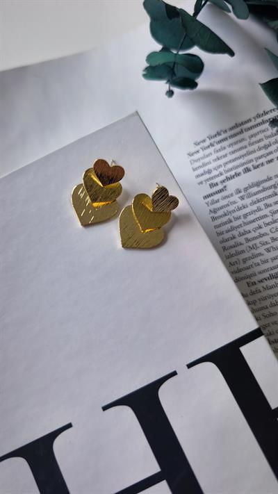 Özel Seri Tırtık Plaka Üçlü Kalp Küpe