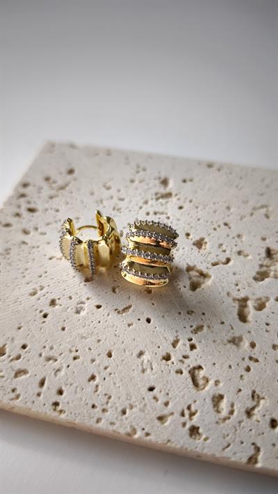 Özel Seri Tırtıklı Zirkon Taş Detay İki Renkli Halka Küpe