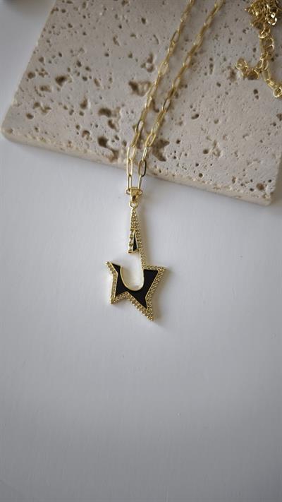 Özel Seri Yıldız Figür Siyah Detaylı Kolye