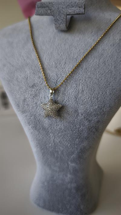 Özel Seri Zirkon Taşlı Bombeli Yıldız Figür Topçuk Zincir Kolye