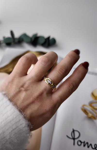 Özel Seri Zirkon Taşlı Geometrik Detaylı Ayarlanabilir Yüzük