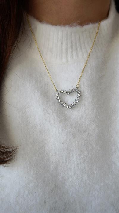 Özel Seri Zirkon Taşlı İçi Boş Kalp Figür Kolye 