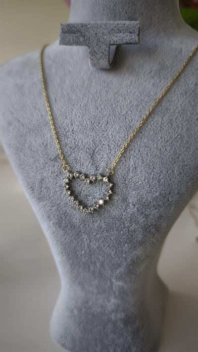 Özel Seri Zirkon Taşlı İçi Boş Kalp Figür Kolye 