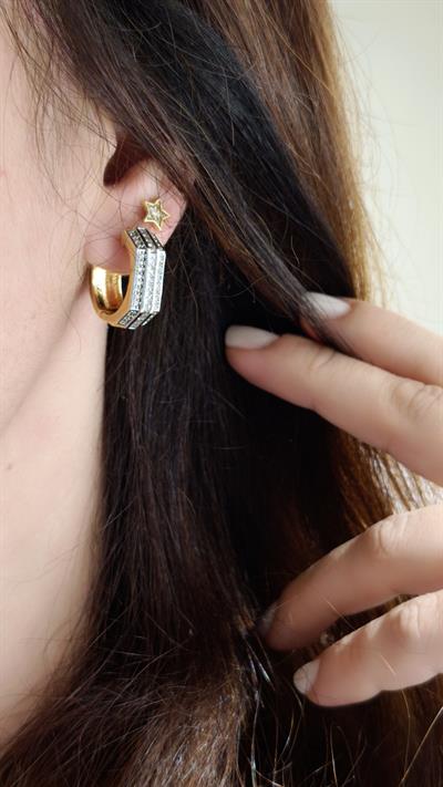 Özel Seri Zirkon Taşlı Köşeli Halka Küpe